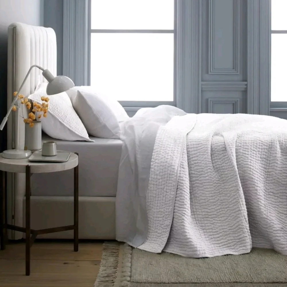 Quince European White Linen/ Cotton Stitch Quilt! King/ Cal King (332)